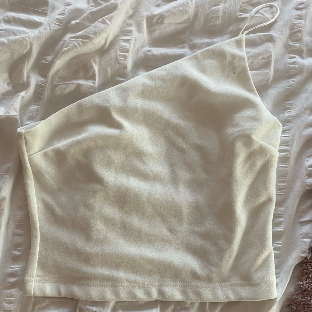 Tiger Mist One Shoulder White Cropped Tank